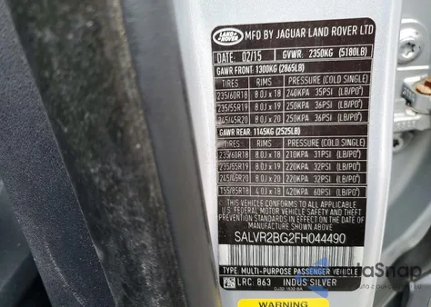 2015 Land Rover Range Rover Evoque Pure Premium z USA, uszkodzony, nr VIN SALVR2BG2FH044490